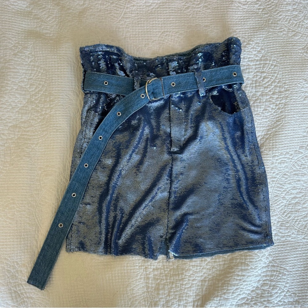 IRO Natou Blue Denim Sequin Skirt - Picture 2 of 8